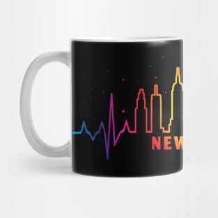 New York Pride City Skyline EKG Heartbeat Rainbow Night Mug